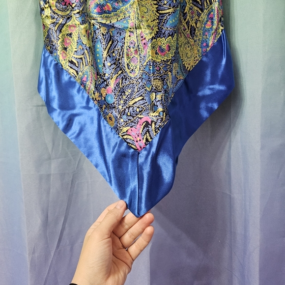 Vintage 90's Slip Chemise Nightgown Paisley Green Blue Sexy Silky - Picture 3 of 7